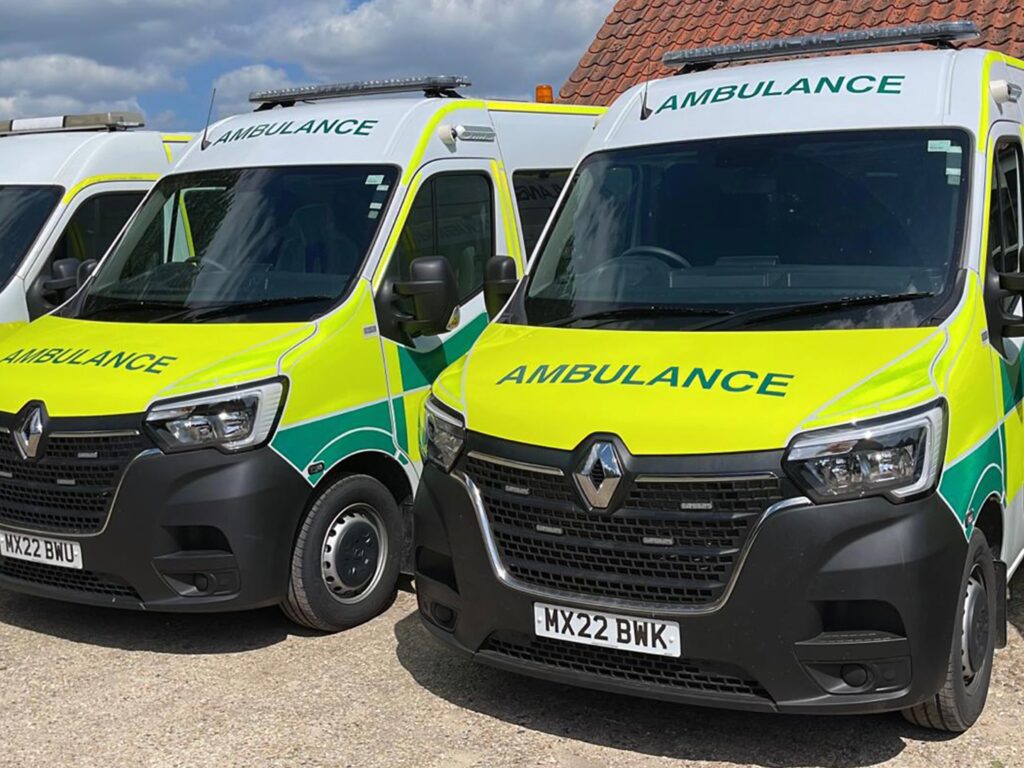 A pair of new EAMC emergency ambulances
